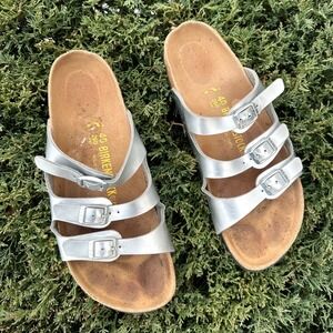 Birkenstock Florida Birko-Flor Sandals Birk  Size 40 US Unisex Size L9 M7 Silver